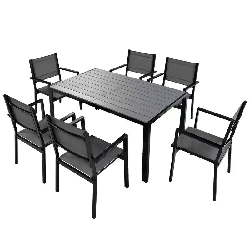 Whisen matgrupp för utomhusbruk i 7 delar av väderbeständigt stål, uteplatsset med bord och stolar för balkong och bakgård