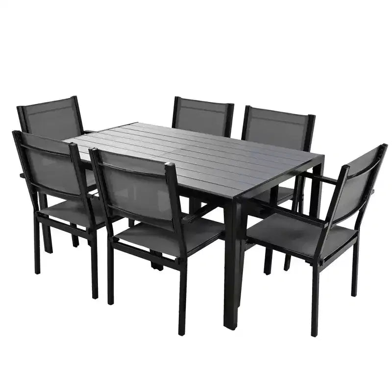Whisen matgrupp för utomhusbruk i 7 delar av väderbeständigt stål, uteplatsset med bord och stolar för balkong och bakgård