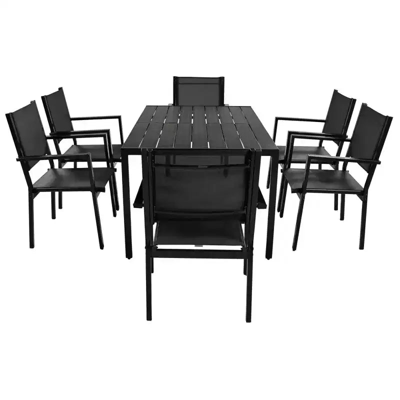 Whisen matgrupp för utomhusbruk i 7 delar av väderbeständigt stål, uteplatsset med bord och stolar för balkong och bakgård