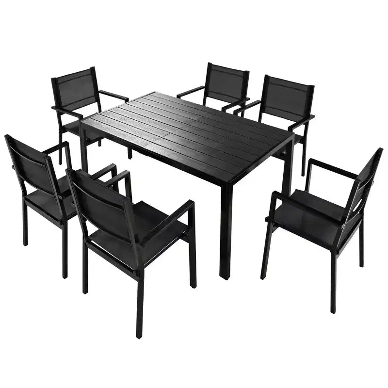 Whisen matgrupp för utomhusbruk i 7 delar av väderbeständigt stål, uteplatsset med bord och stolar för balkong och bakgård