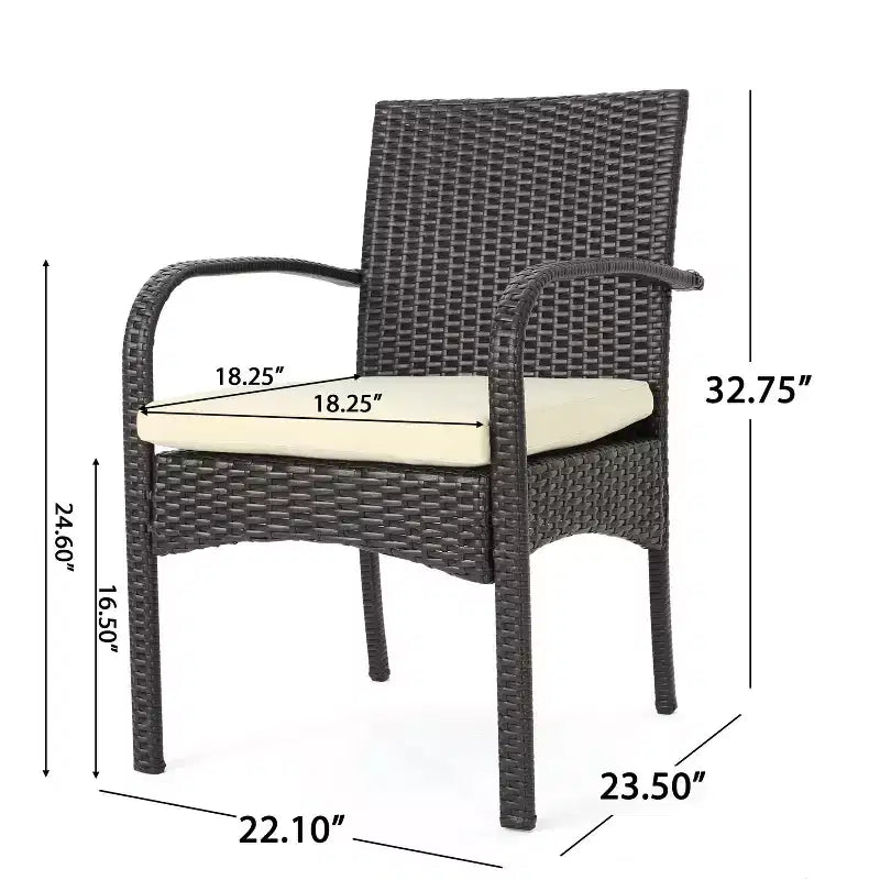 Christopher Knight Home Ballard 7-teiliges Outdoor-Ess-Set aus Korbgeflecht und Akazienholz mit Sitzkissen, Teakholz/Mehrfarbig Braun