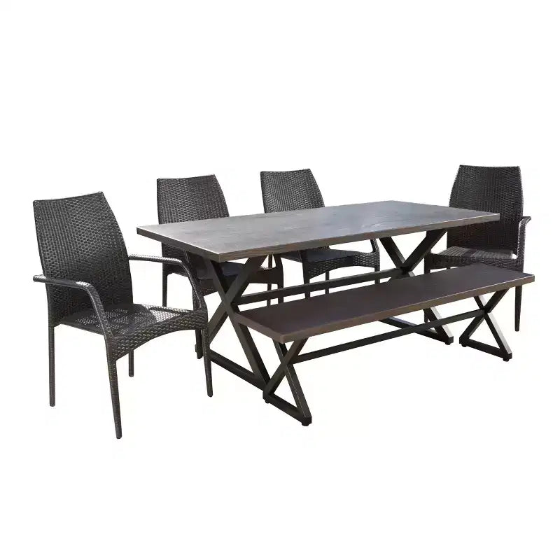 Christopher Knight Home Perault 6-delige eetset voor buiten van wicker en aluminium, met bank, meerkleurig bruin/bruin