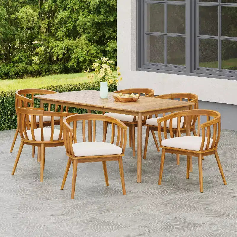 Christopher Knight Home Casper 7 Piece Outdoor Rustic Acacia Wood Dining Set with Slat Paneling