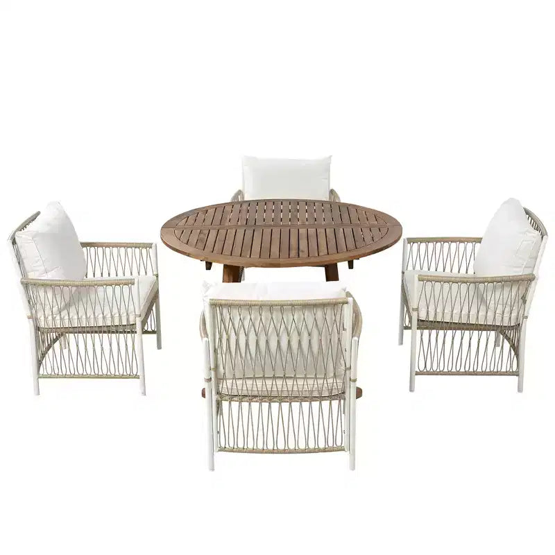 Set da pranzo da patio GDFStudio Eden Modern da 5 pezzi, con tavolo allungabile in legno e ferro
