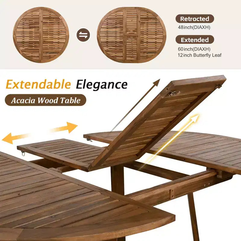 Set da pranzo da patio GDFStudio Eden Modern da 5 pezzi, con tavolo allungabile in legno e ferro