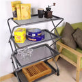 4-Tier Foldable Steel Shelf with Casters, Powder-Coated, Removable Mesh Trays, 39"H