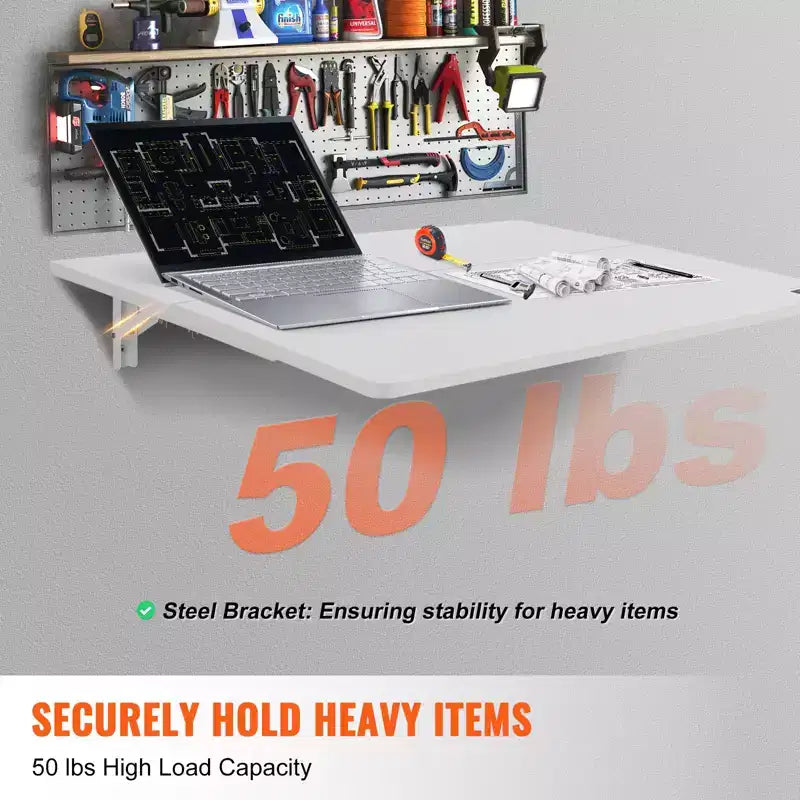 Wall Mounted Folding Table, 31.5 x 19.69", Drop Leaf Floating Desk with Iron Bracket