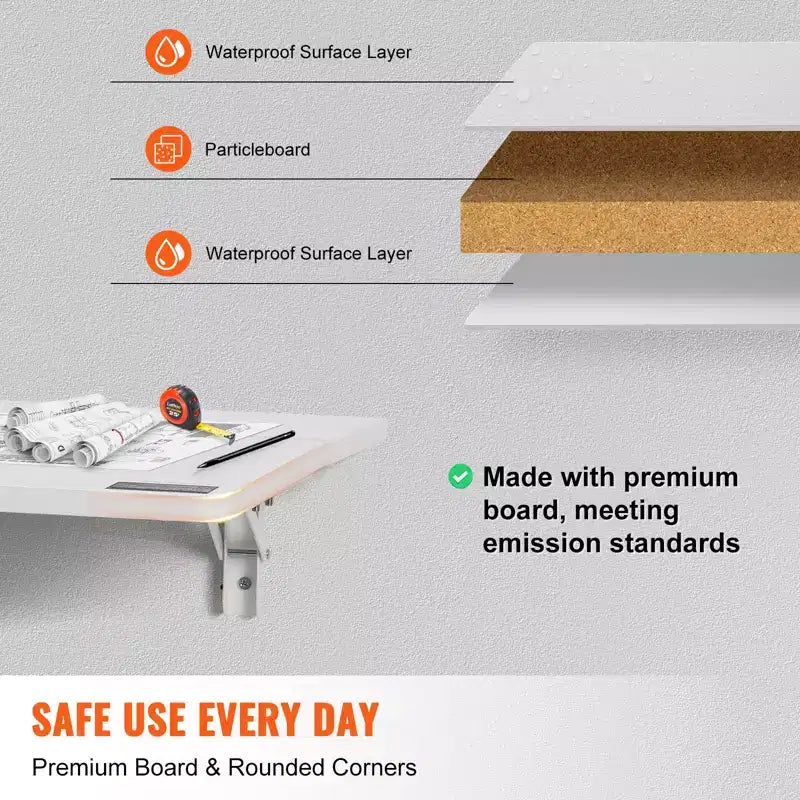 Wall Mounted Folding Table, 31.5 x 19.69", Drop Leaf Floating Desk with Iron Bracket