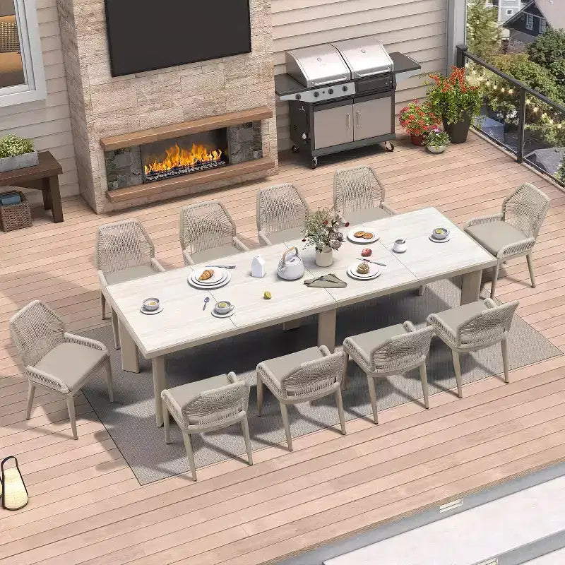Conjunto de comedor para patio PURPLE LEAF, mesa de metal y sillas de ratán de mimbre para porche exterior, jardín o cocina, conjuntos de muebles modernos de exterior
