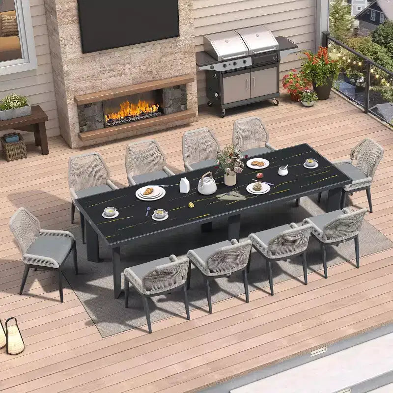Conjunto de comedor para patio PURPLE LEAF, mesa de metal y sillas de ratán de mimbre para porche exterior, jardín o cocina, conjuntos de muebles modernos de exterior