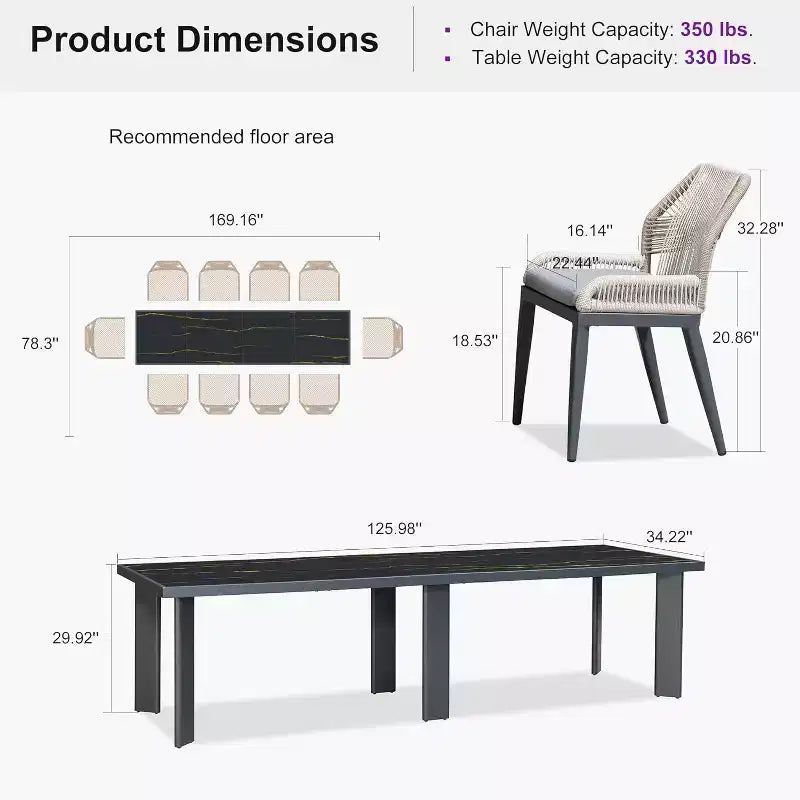 Conjunto de comedor para patio PURPLE LEAF, mesa de metal y sillas de ratán de mimbre para porche exterior, jardín o cocina, conjuntos de muebles modernos de exterior