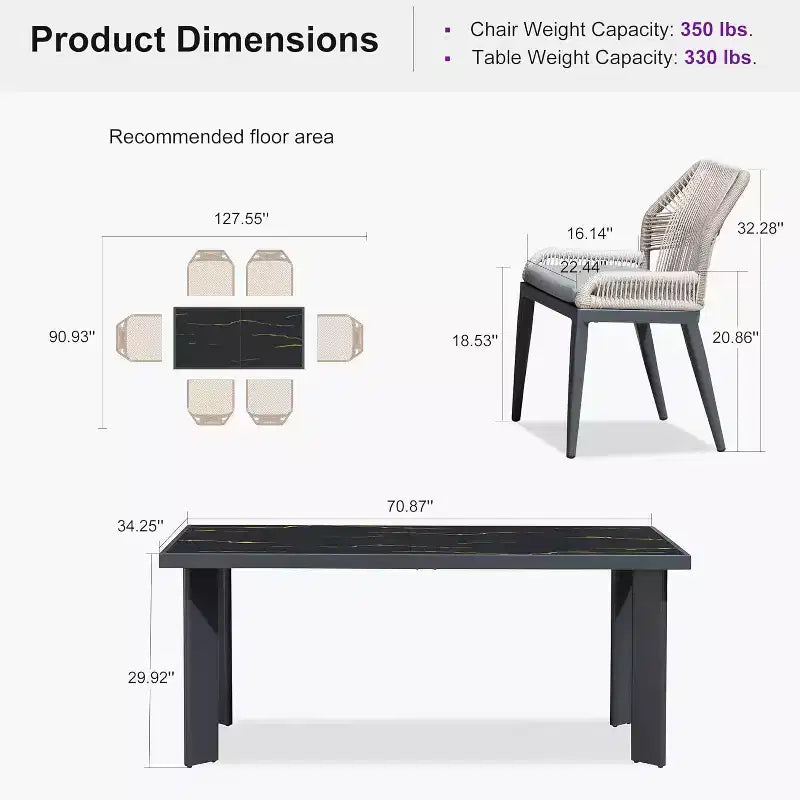 Conjunto de comedor para patio PURPLE LEAF, mesa de metal y sillas de ratán de mimbre para porche exterior, jardín o cocina, conjuntos de muebles modernos de exterior