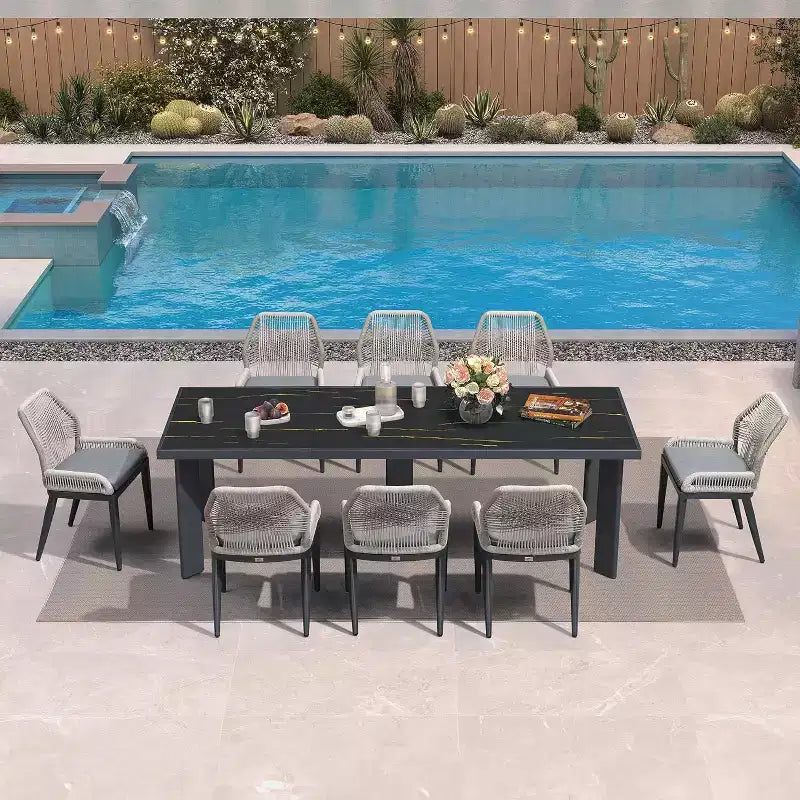 Conjunto de comedor para patio PURPLE LEAF, mesa de metal y sillas de ratán de mimbre para porche exterior, jardín o cocina, conjuntos de muebles modernos de exterior