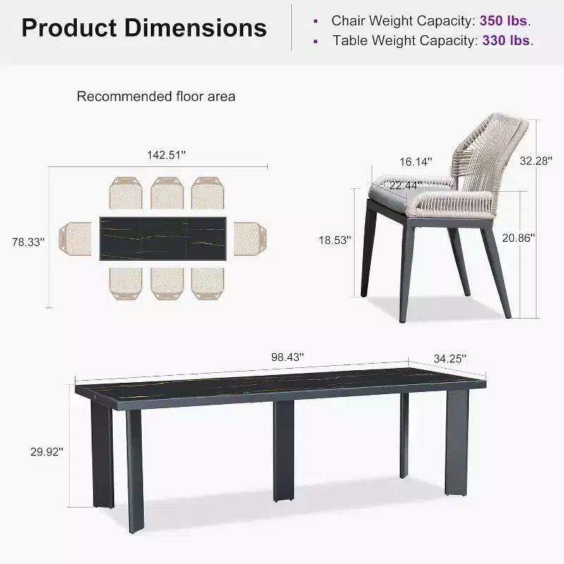 Conjunto de comedor para patio PURPLE LEAF, mesa de metal y sillas de ratán de mimbre para porche exterior, jardín o cocina, conjuntos de muebles modernos de exterior