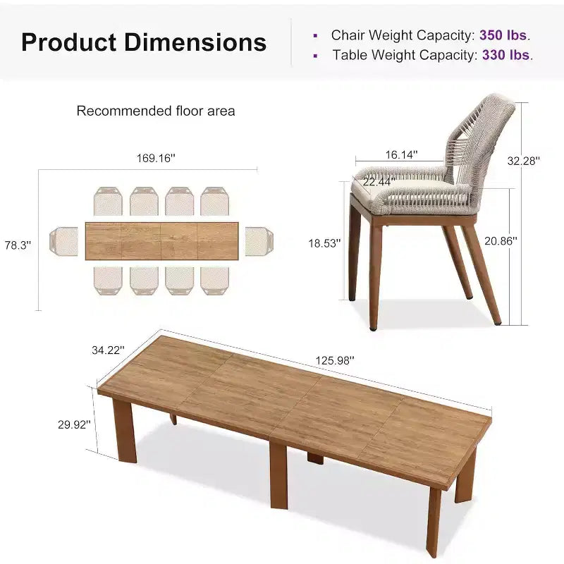 Conjunto de comedor para patio PURPLE LEAF, mesa de metal y sillas de ratán de mimbre para porche exterior, jardín o cocina, conjuntos de muebles modernos de exterior