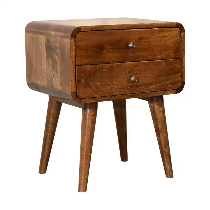 Modern Mango Wood Curved Nightstand with 2 Drawers
