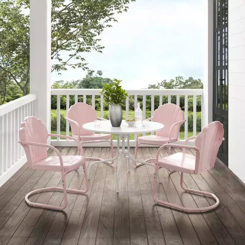 HomeStock Tulip 5 Parçalı Açık Hava Metal Yemek Takımı, Yemek Masası ve 4 Sandalye ile