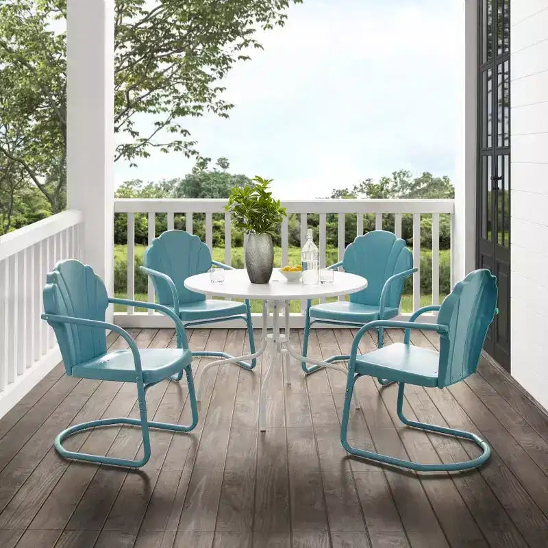 HomeStock Tulip 5 Parçalı Açık Hava Metal Yemek Takımı, Yemek Masası ve 4 Sandalye ile