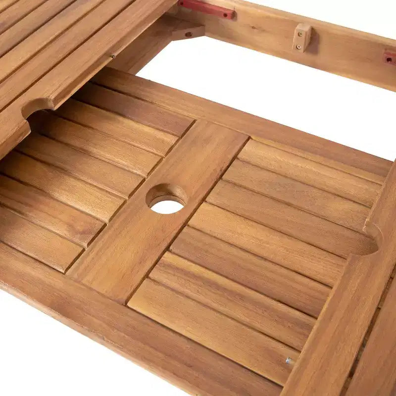 Conjunto de comedor extensible para exterior Christopher Knight Home Davenport de 9 piezas, de madera de acacia y mimbre, con cojín