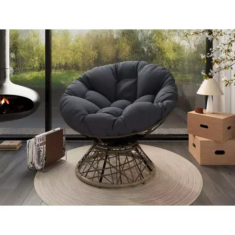 Modern Swivel Accent Chair, 41.5" Ergonomic Wicker Chair with Thick Cushion and Iron Frame