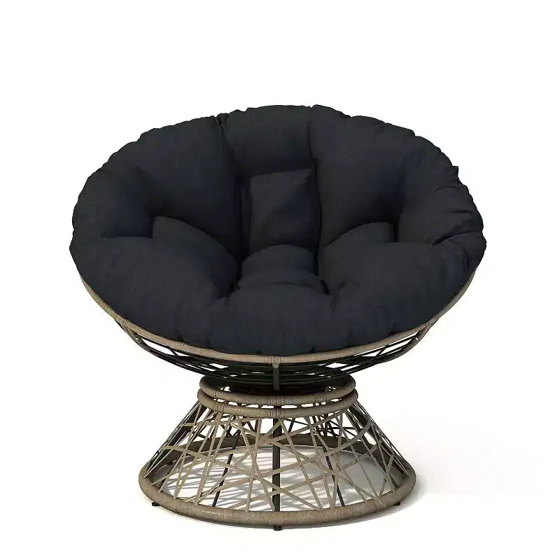 Modern Swivel Accent Chair, 41.5" Ergonomic Wicker Chair with Thick Cushion and Iron Frame