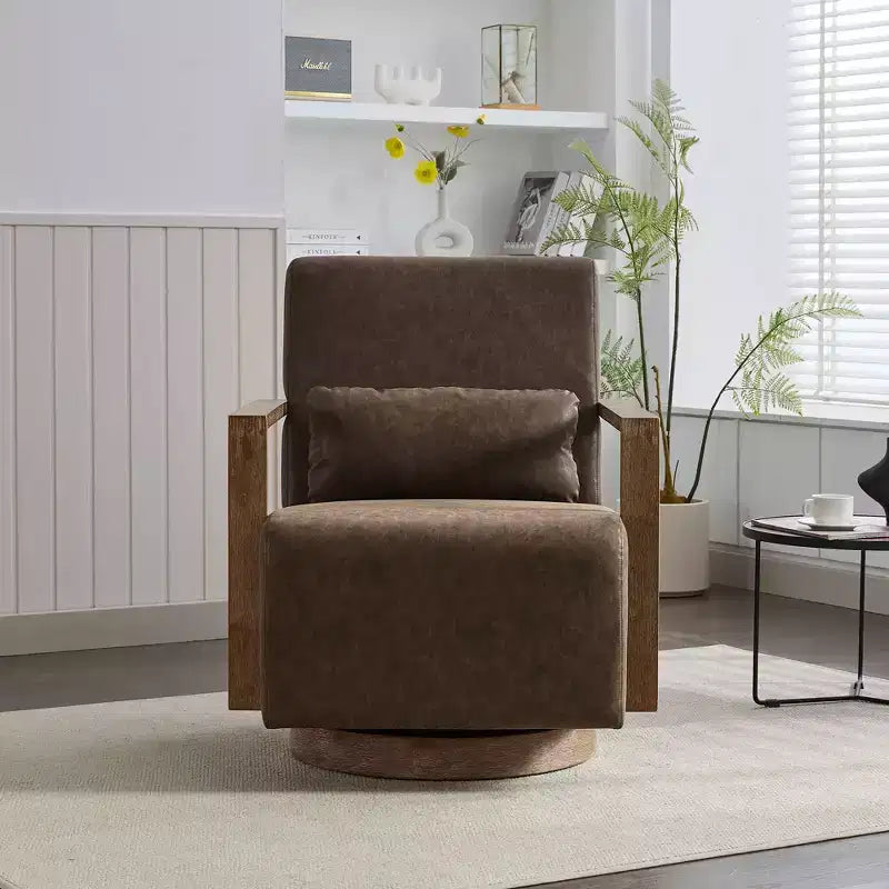 30.3" Swivel Upholstered Accent Chair with Solid Wood Armrests, 360° Lounge Reading Chair