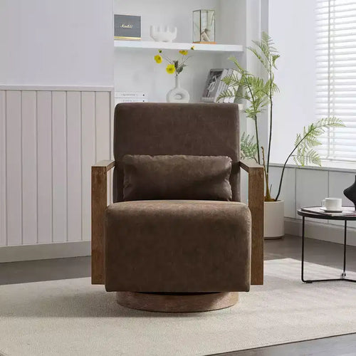 30.3" Swivel Upholstered Accent Chair with Solid Wood Armrests, 360° Lounge Reading Chair
