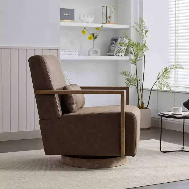 30.3" Swivel Upholstered Accent Chair with Solid Wood Armrests, 360° Lounge Reading Chair