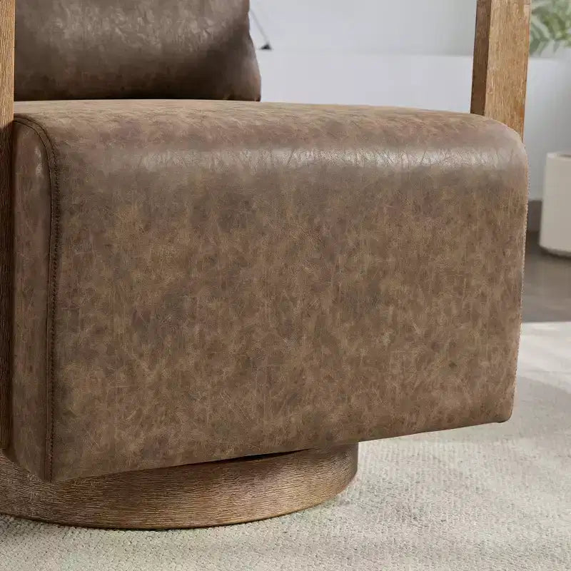 30.3" Swivel Upholstered Accent Chair with Solid Wood Armrests, 360° Lounge Reading Chair
