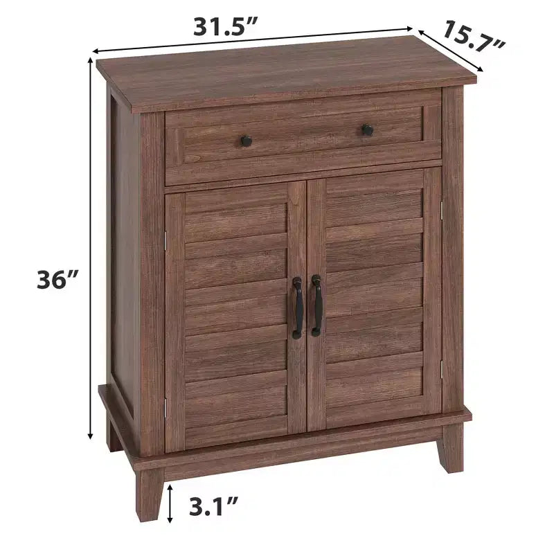 Rustic Storage Cabinet 31.5 Adjustable 3-Tier, Farmhouse Entryway Organizer with Slatted Doors