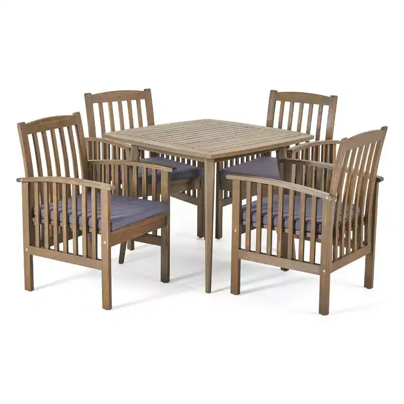 Conjunto de comedor de 5 piezas para exteriores Christopher Knight Home Laussat, de madera de acacia, con cojines