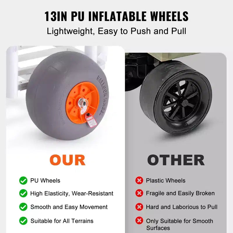 Beach Fishing Cart, 300 lbs Load Capacity, Heavy-Duty Aluminum Pier Wagon with 13" PU Balloon Tires
