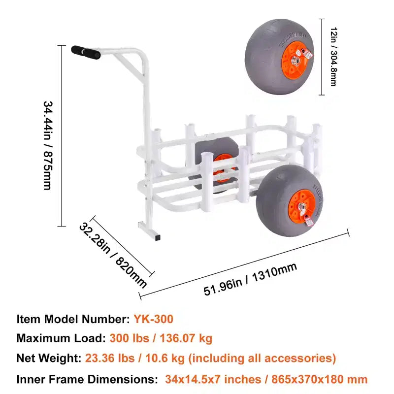 Beach Fishing Cart, 300 lbs Load Capacity, Heavy-Duty Aluminum Pier Wagon with 13" PU Balloon Tires