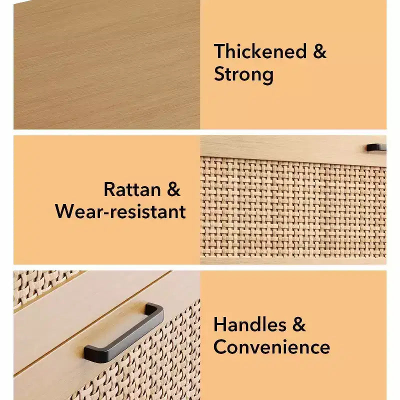 Rattan Dresser with 4 Drawers, Chest of Drawers Storage, Modern Wooden Dresser for Bedroom, for Bedroom, Entryway, Hallway