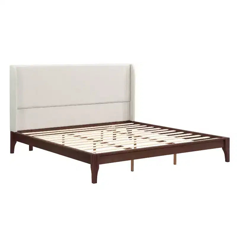 King/Queen Size Platform Bed, Solid Dry Bamboo Wood Bed Frame with Upholstered High Headboard, Easy Assembly