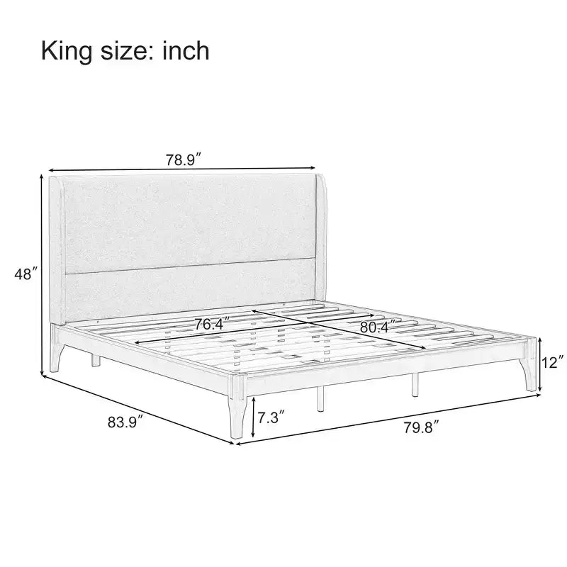 King/Queen Size Platform Bed, Solid Dry Bamboo Wood Bed Frame with Upholstered High Headboard, Easy Assembly