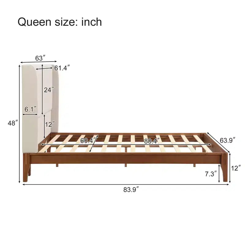 King/Queen Size Platform Bed, Solid Dry Bamboo Wood Bed Frame with Upholstered High Headboard, Easy Assembly