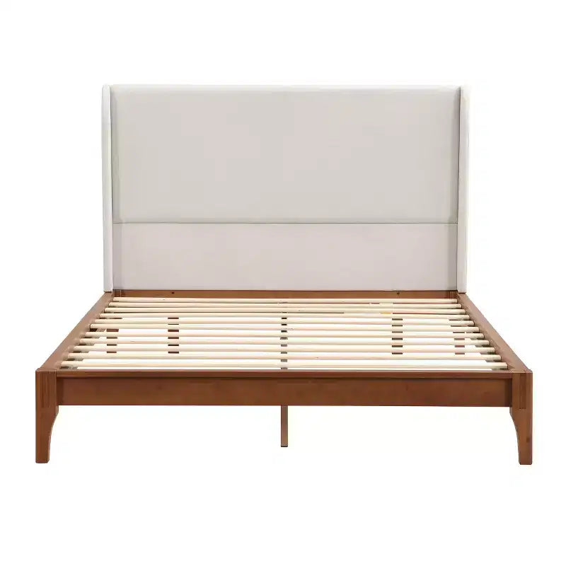 King/Queen Size Platform Bed, Solid Dry Bamboo Wood Bed Frame with Upholstered High Headboard, Easy Assembly