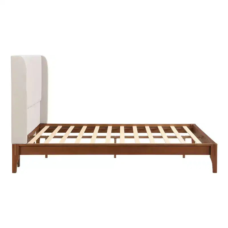King/Queen Size Platform Bed, Solid Dry Bamboo Wood Bed Frame with Upholstered High Headboard, Easy Assembly
