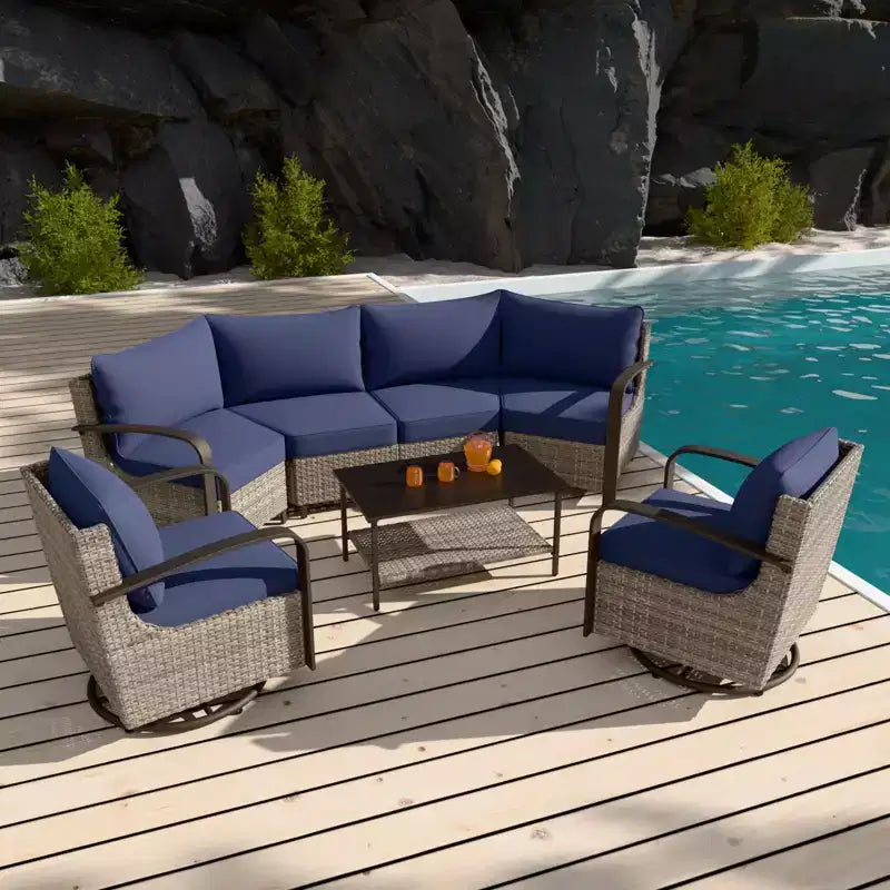EAGLE PEAK Coastal Vista Gartenmöbel-Set für den Außenbereich, halbrundes, geschwungenes Sitz-Set aus Geflecht mit Couchtisch