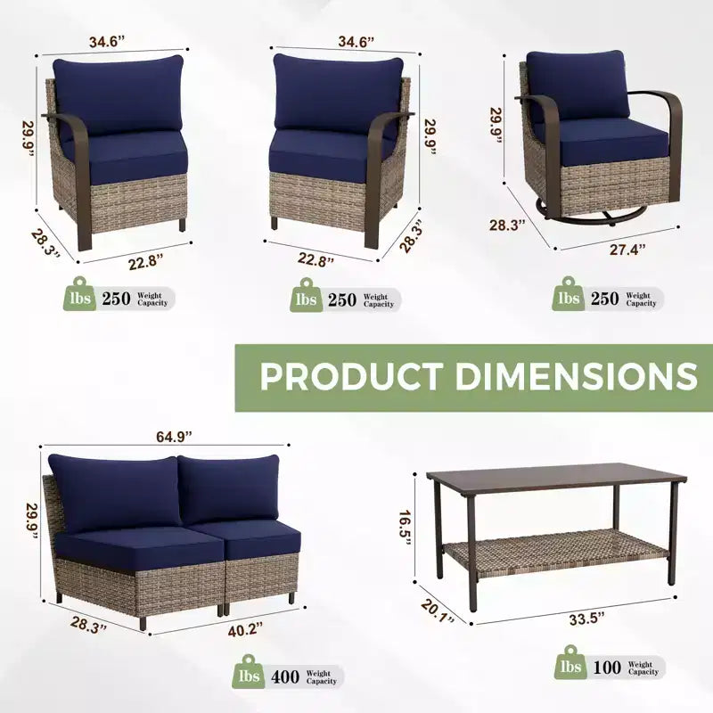 EAGLE PEAK Coastal Vista Gartenmöbel-Set für den Außenbereich, halbrundes, geschwungenes Sitz-Set aus Geflecht mit Couchtisch
