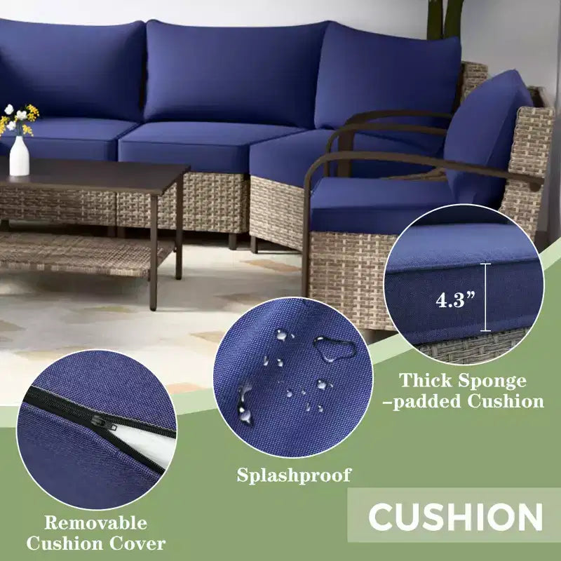 EAGLE PEAK Coastal Vista Gartenmöbel-Set für den Außenbereich, halbrundes, geschwungenes Sitz-Set aus Geflecht mit Couchtisch