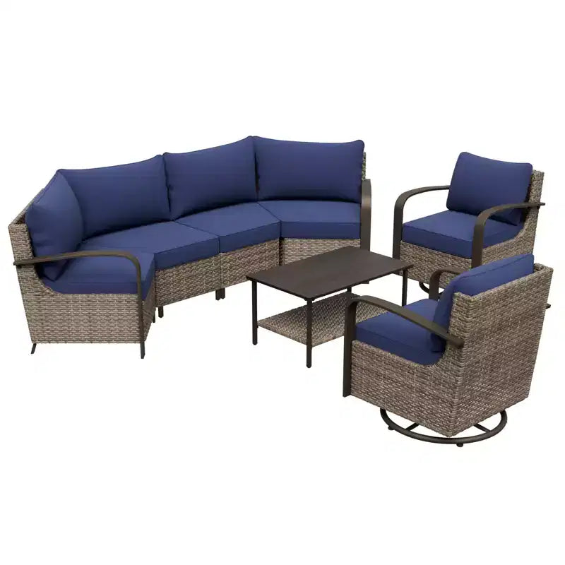 EAGLE PEAK Coastal Vista Gartenmöbel-Set für den Außenbereich, halbrundes, geschwungenes Sitz-Set aus Geflecht mit Couchtisch