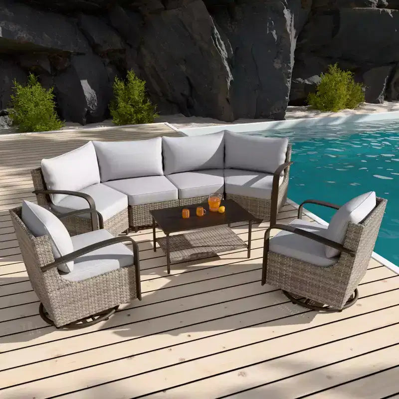 EAGLE PEAK Coastal Vista Gartenmöbel-Set für den Außenbereich, halbrundes, geschwungenes Sitz-Set aus Geflecht mit Couchtisch