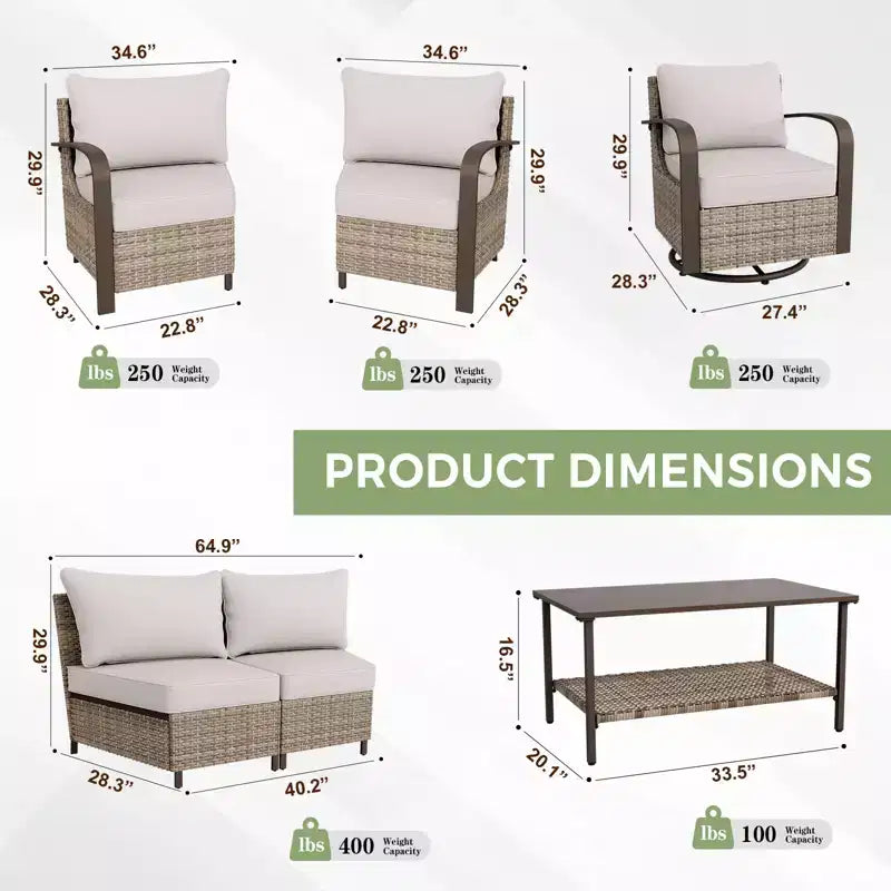 EAGLE PEAK Coastal Vista Gartenmöbel-Set für den Außenbereich, halbrundes, geschwungenes Sitz-Set aus Geflecht mit Couchtisch