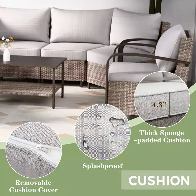 EAGLE PEAK Coastal Vista Gartenmöbel-Set für den Außenbereich, halbrundes, geschwungenes Sitz-Set aus Geflecht mit Couchtisch