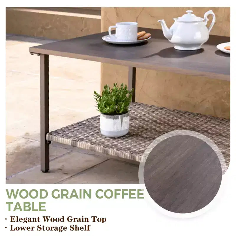 EAGLE PEAK Coastal Vista Gartenmöbel-Set für den Außenbereich, halbrundes, geschwungenes Sitz-Set aus Geflecht mit Couchtisch