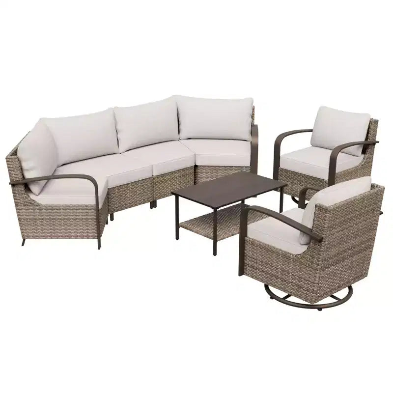 EAGLE PEAK Coastal Vista Gartenmöbel-Set für den Außenbereich, halbrundes, geschwungenes Sitz-Set aus Geflecht mit Couchtisch