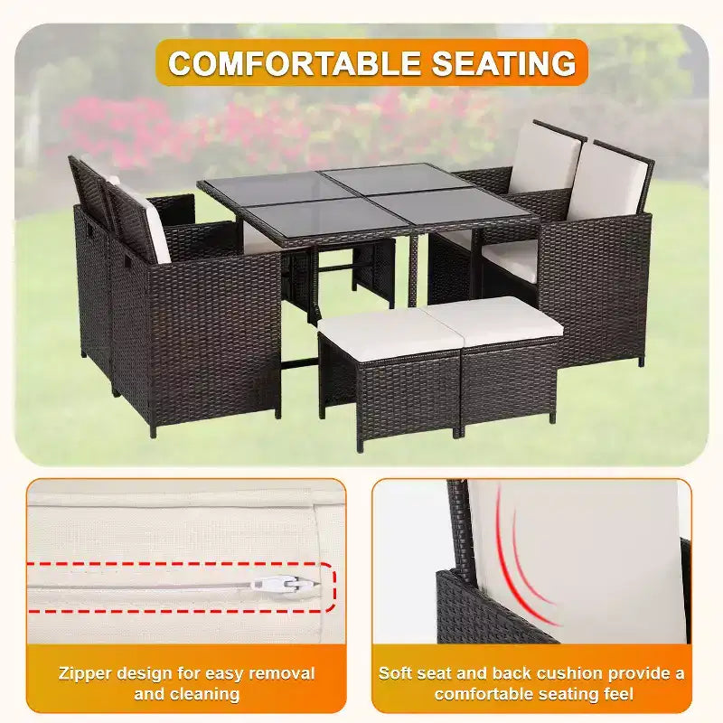 Juego de muebles de patio exterior BestMassage con 4 sillas de ratán, caqui