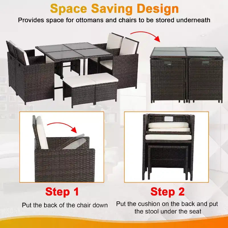 Juego de muebles de patio exterior BestMassage con 4 sillas de ratán, caqui